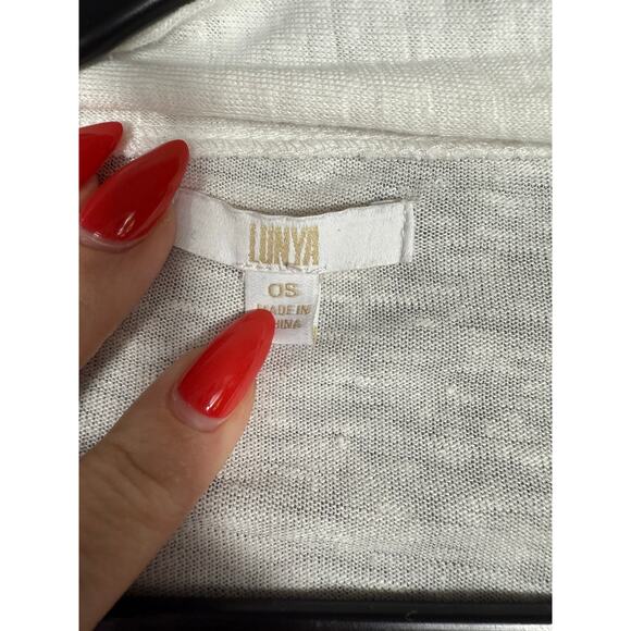 Lunya White Linen Blend Robe Cardigan OS | Lightweight Drape Loungewear - Picture 6 of 6